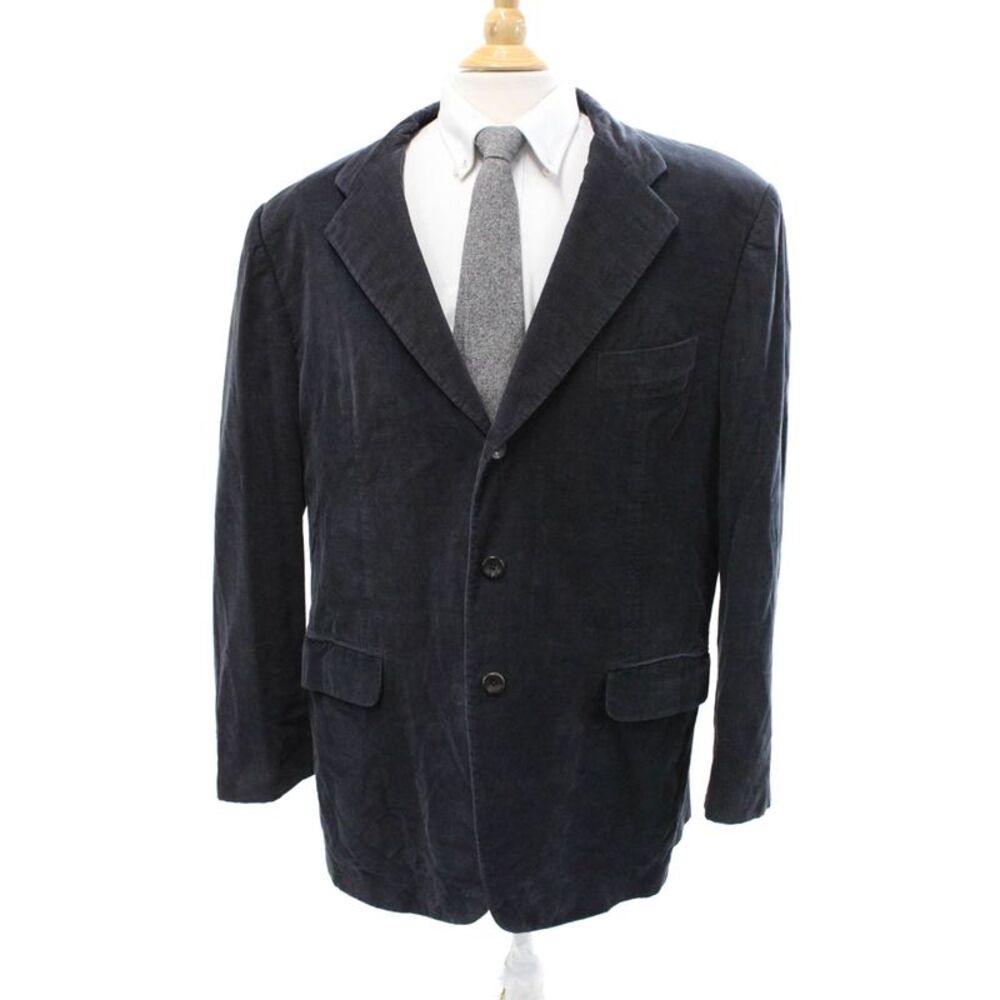 Belvest Mens Dark Gray Striped Cotton Cashmere Blazer Button Collared Size 46